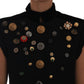 Dolce & Gabbana Black Embellished Floral Military Jacket Vest