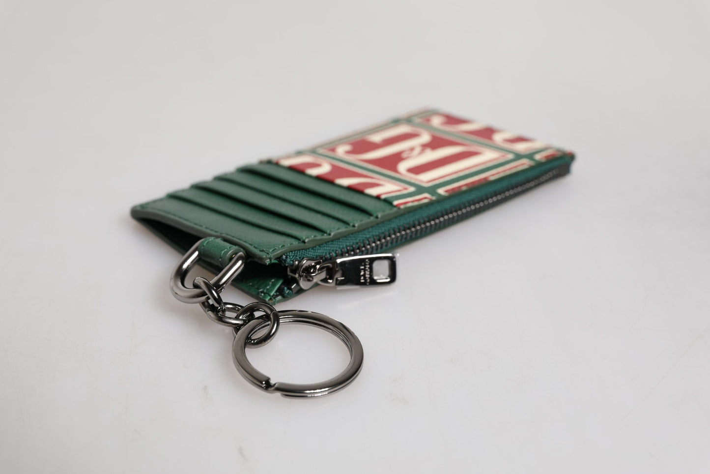 Dolce & Gabbana Green Calf Leather Logo Print Monogram Card Holder Wallet