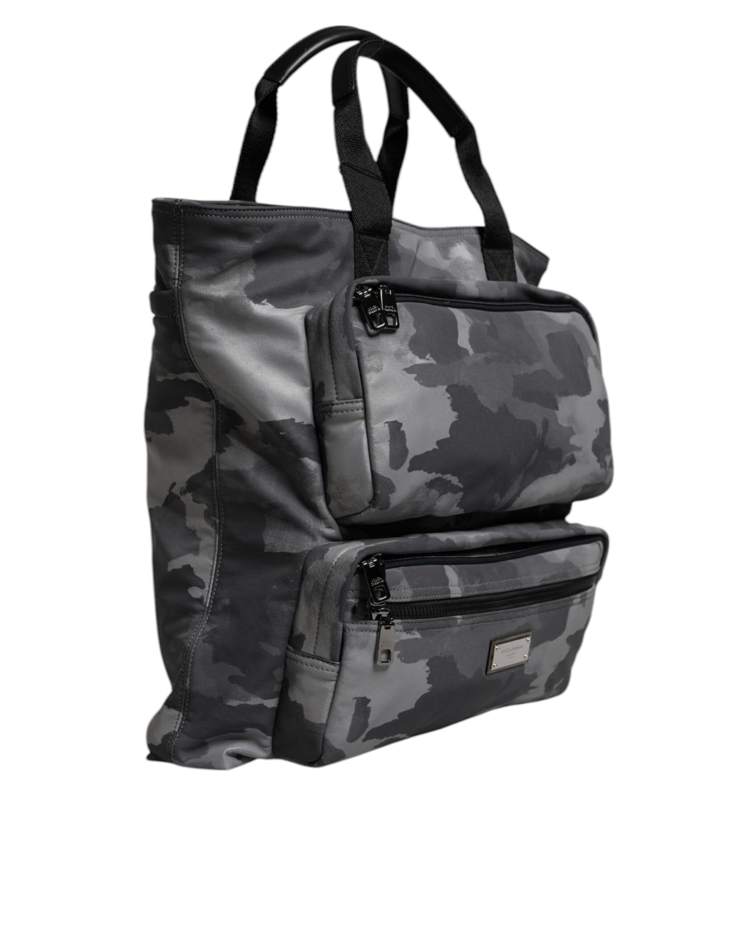 Dolce & Gabbana Gray Camo Cotton Multiple Compartments Tote Bag