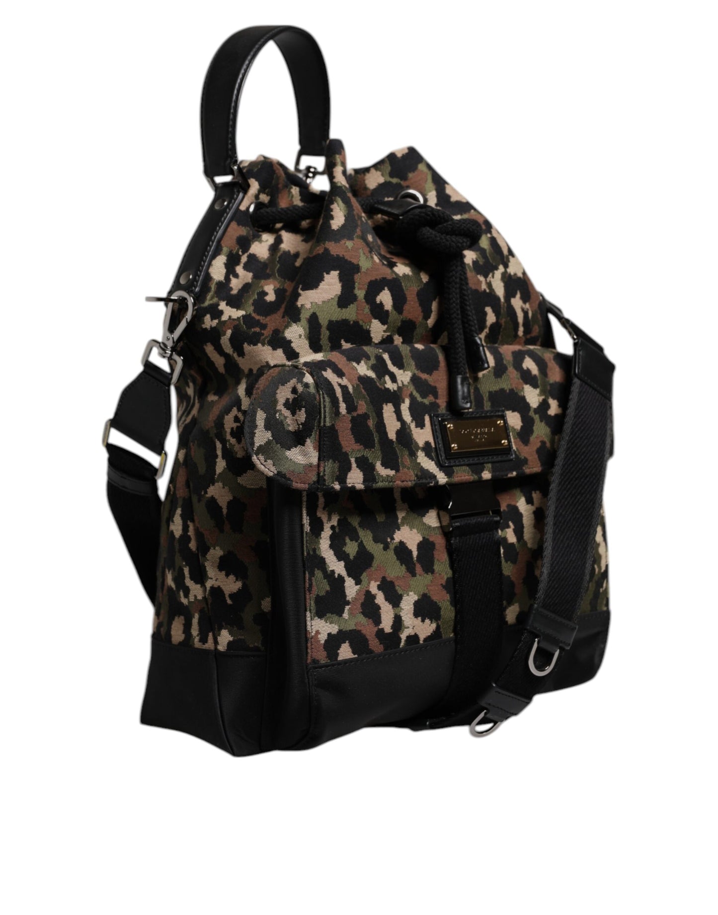 Dolce & Gabbana Multicolor Leopard Cotton Shoulder Bucket Bag