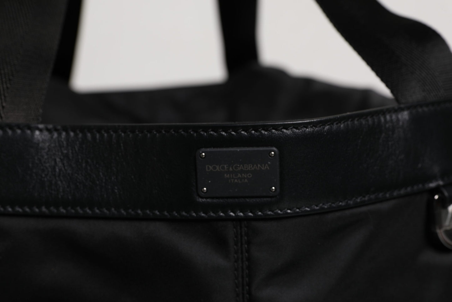 Dolce & Gabbana Black Nylon White Iconic Logo Shoulder Bucket Bag