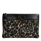 Dolce & Gabbana Multicolor Leopard Jacquard Print Logo Plaque Pouch Bag