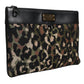 Dolce & Gabbana Multicolor Leopard Jacquard Print Logo Plaque Pouch Bag
