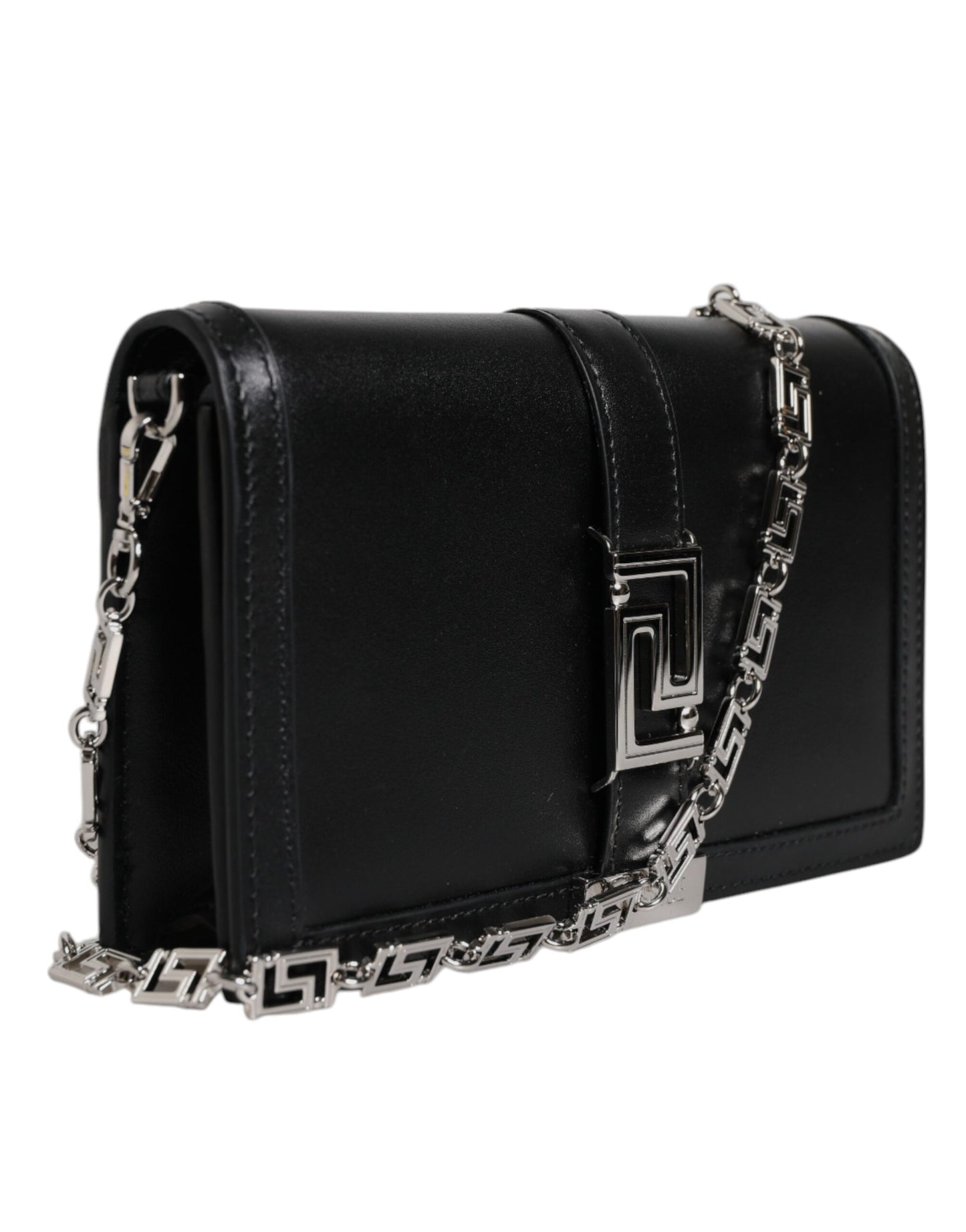Versace Black Calfskin Leather Chain Strap Shoulder Crossbody Bag
