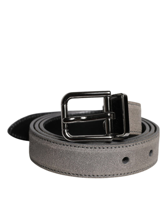 Dolce & Gabbana Gray Leather Silver Tone Metal Buckle Belt