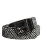 Dolce & Gabbana Black White Silver Tone Metal Buckle Belt