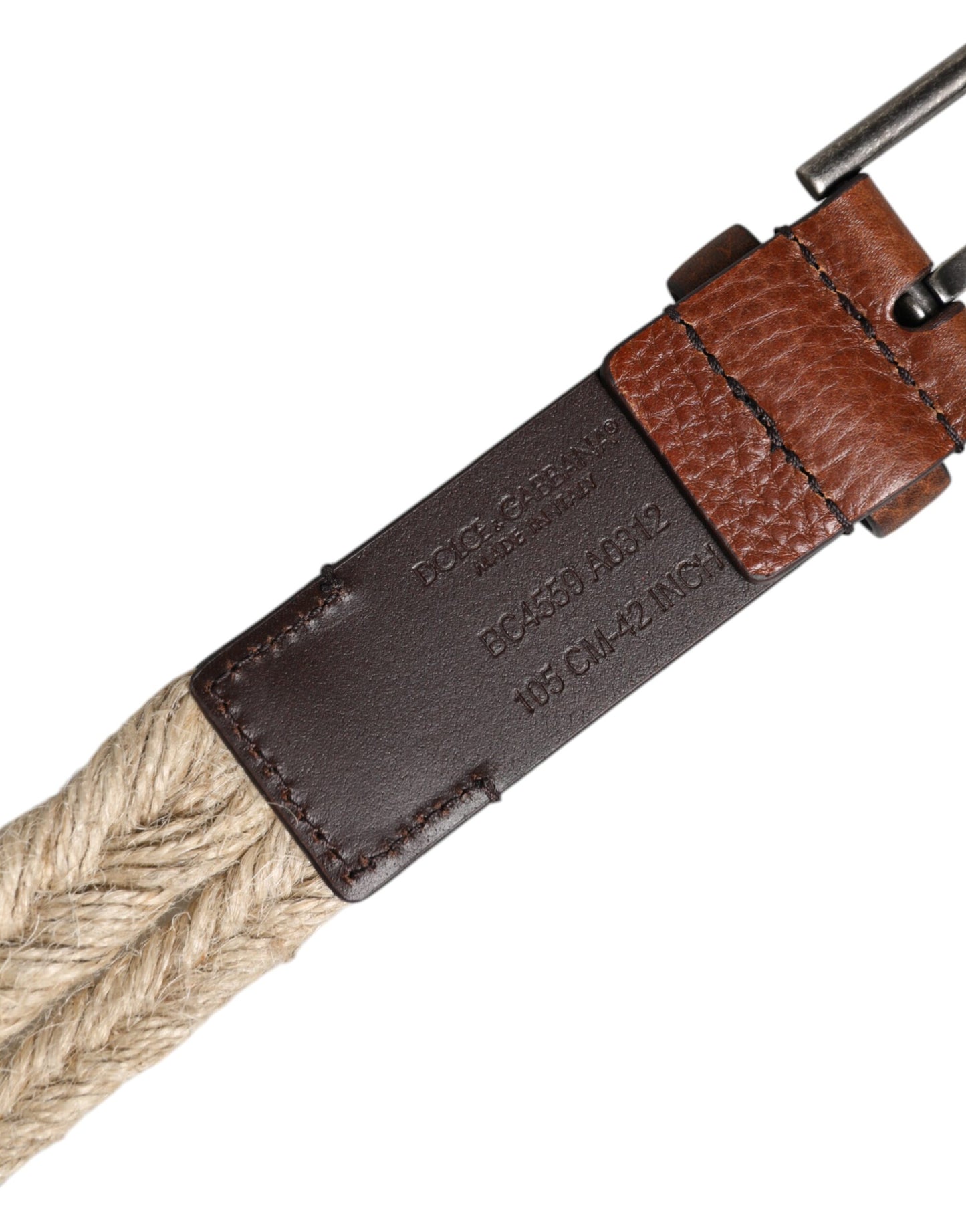 Dolce & Gabbana Brown Jute Leather Woven Metal Buckle Belt