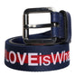 Dolce & Gabbana Blue Cotton Leather Printed Metal Buckle Belt