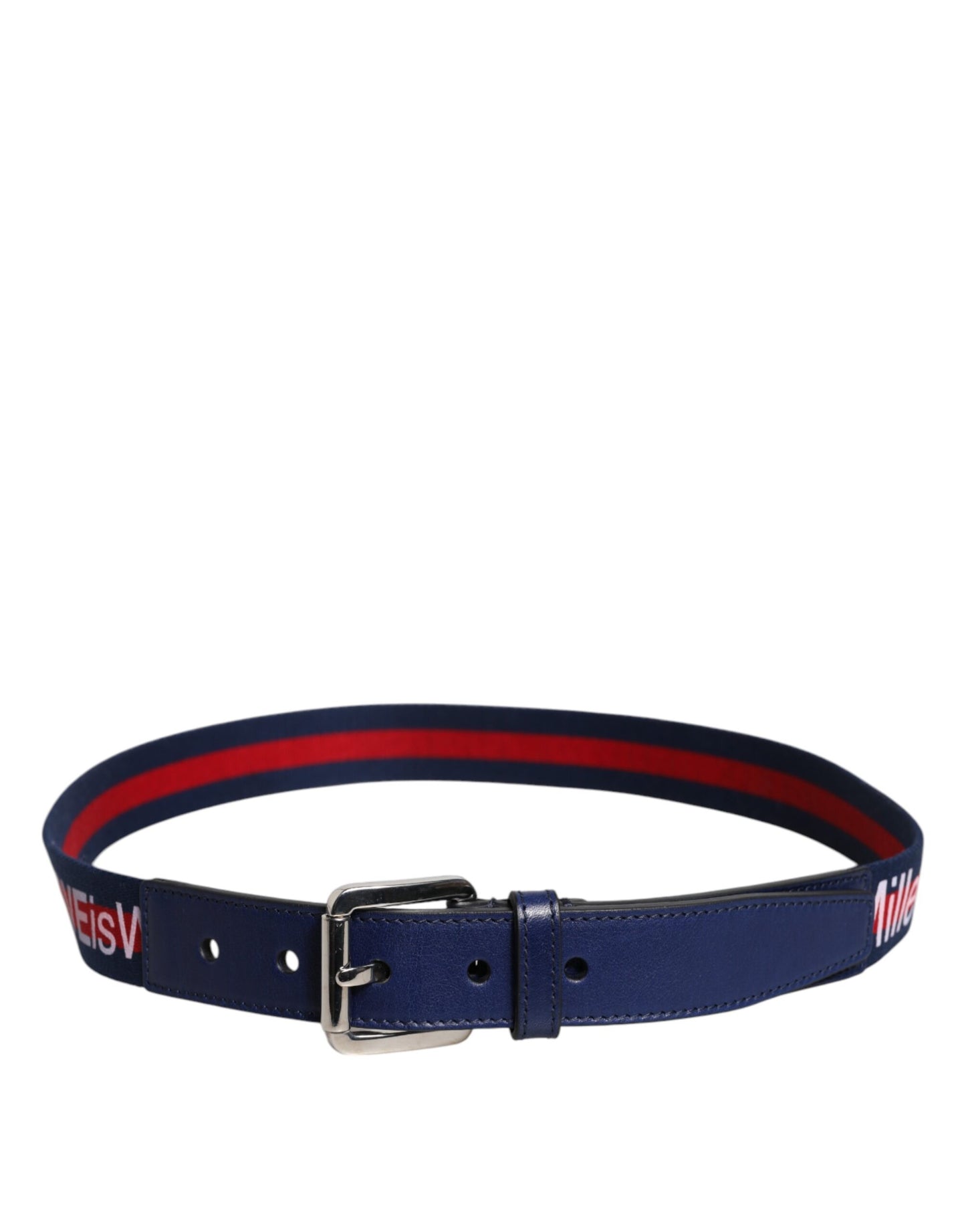Dolce & Gabbana Blue Cotton Leather Printed Metal Buckle Belt