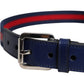 Dolce & Gabbana Blue Cotton Leather Printed Metal Buckle Belt