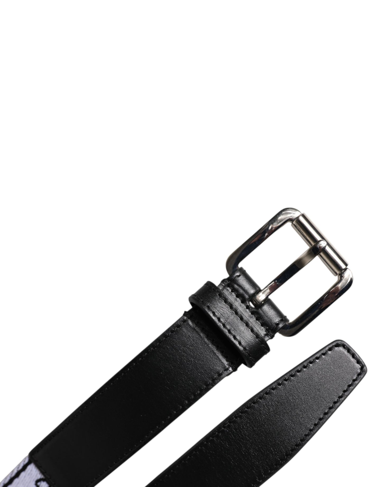 Dolce & Gabbana Black White Printed Metal Logo Buckle Belt