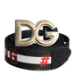Dolce & Gabbana Black White Printed Metal Logo Buckle Belt