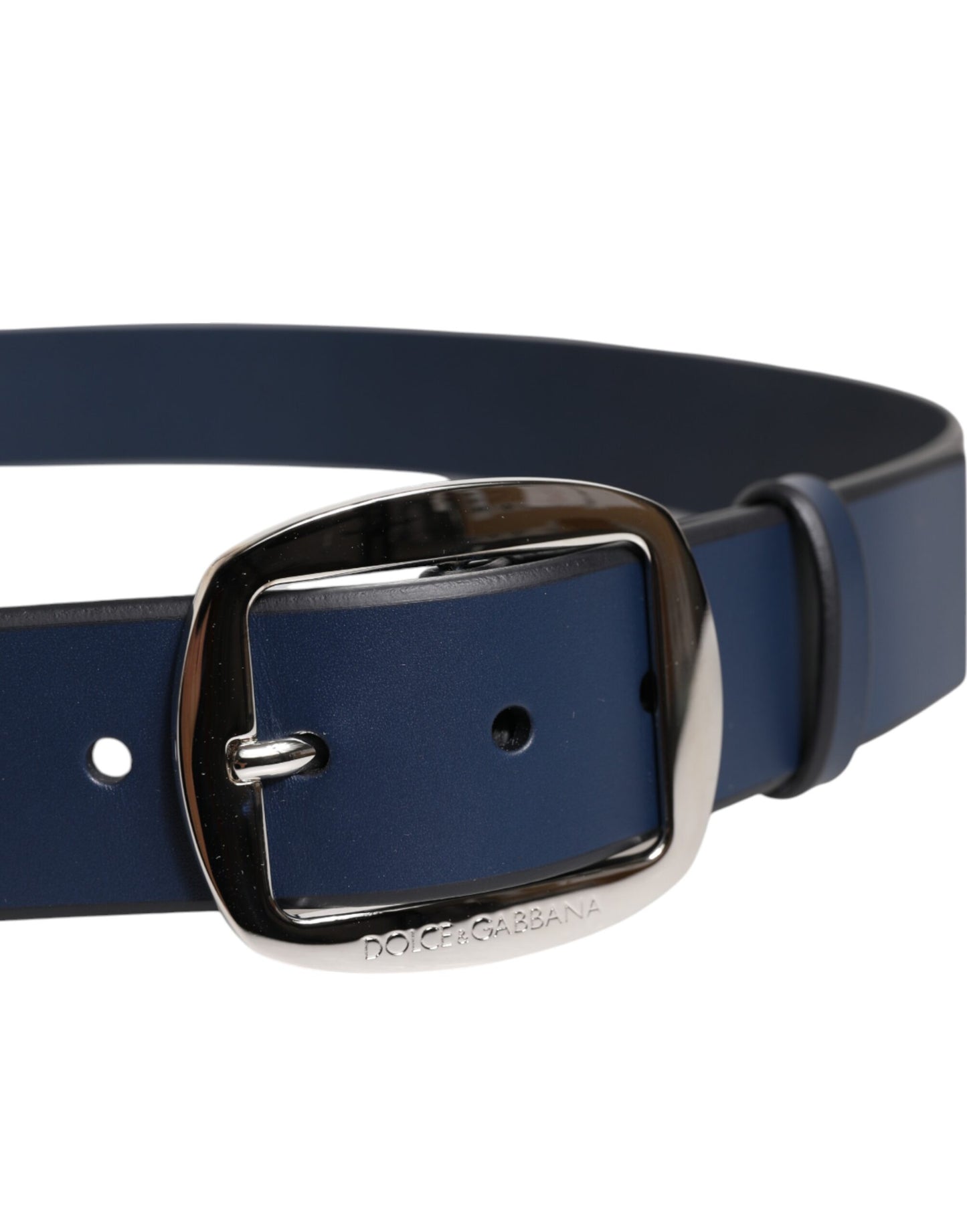 Dolce & Gabbana Blue Calf Leather Classic Metal Buckle Belt