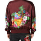 Dolce & Gabbana Maroon Floral Print Full Zip Bomber Jacket