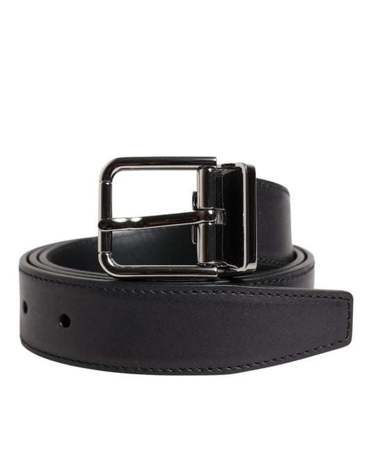 Dolce & Gabbana Black Classic Calf Leather Silver Buckle Belt