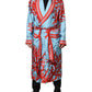 Dolce & Gabbana Blue Red Coral Print Wrap Robe Coat Jacket