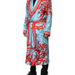 Dolce & Gabbana Blue Red Coral Print Wrap Robe Coat Jacket
