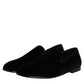 Dolce & Gabbana Black Velvet Slip On Loafers Formal Shoes