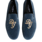 Dolce & Gabbana Blue Velvet DG Logo Loafers Formal Shoes