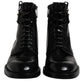 Dolce & Gabbana Black Leather Mid Calf Boots Lace Up Shoes