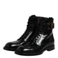 Dolce & Gabbana Black Leather Mid Calf Boots Lace Up Shoes
