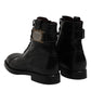 Dolce & Gabbana Black Leather Mid Calf Boots Lace Up Shoes