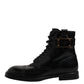 Dolce & Gabbana Black Leather Mid Calf Boots Lace Up Shoes