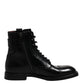 Dolce & Gabbana Black Leather Mid Calf Boots Lace Up Shoes