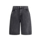 7FOR Black Cotton Bermuda Shorts