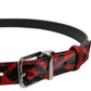 Dolce & Gabbana Black Red Leopard Silver Metal Buckle Belt