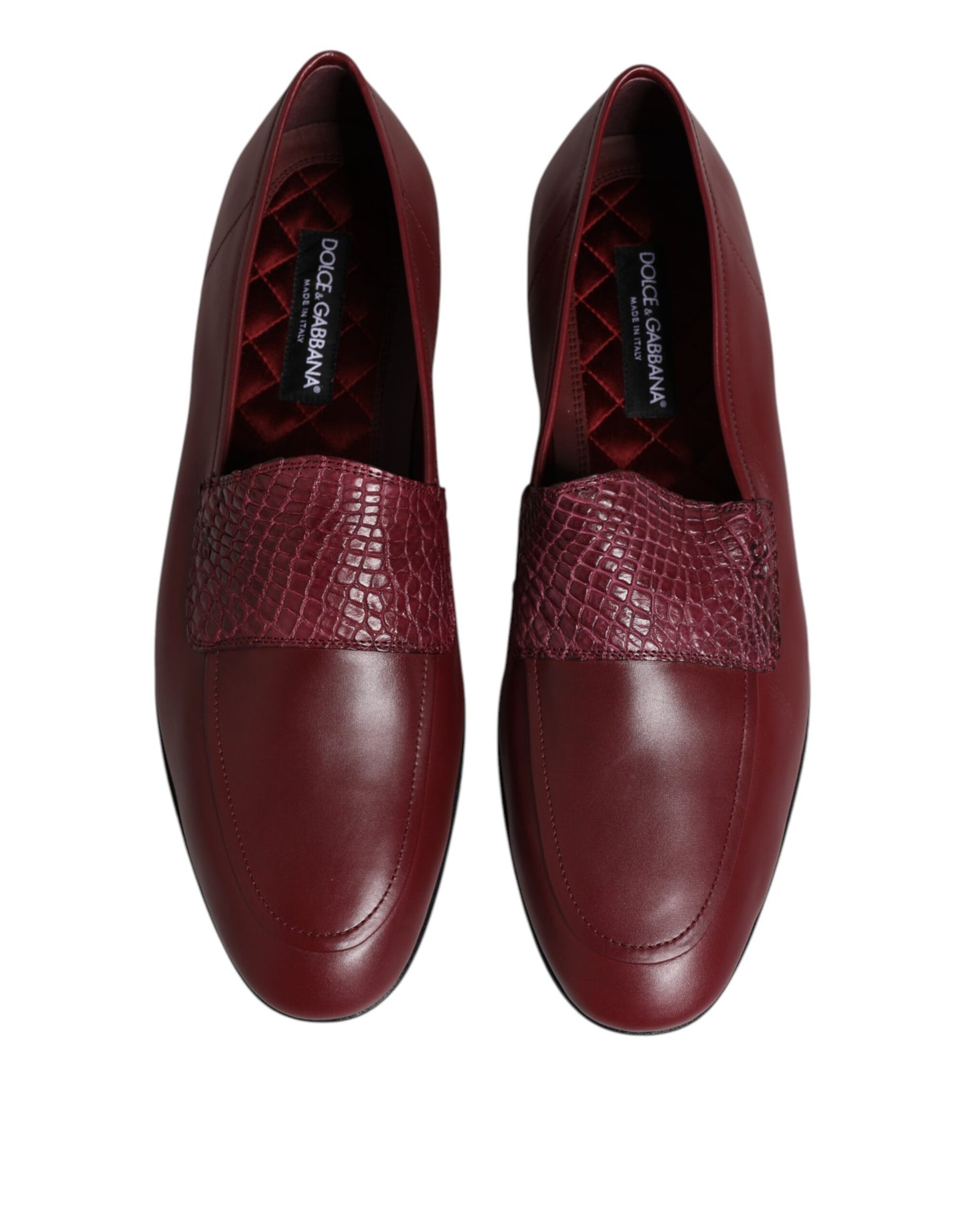 Dolce & Gabbana Burgundy Calfskin Leather Formal Slip On Shoes