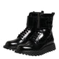 Dolce & Gabbana Black Leather Lace Up Mid Calf Boots Shoes