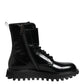 Dolce & Gabbana Black Leather Lace Up Mid Calf Boots Shoes