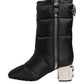 Dolce & Gabbana Black Padded Mid Calf Logo Heel Boots Shoes