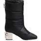 Dolce & Gabbana Black Padded Mid Calf Logo Heel Boots Shoes