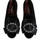 Dolce & Gabbana Black VATICANO Crystal Ribbon Slip On Shoes