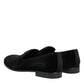 Dolce & Gabbana Black Velvet Slip On Loafers Men Formal Shoes