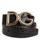 Dolce & Gabbana Black Exotic Leather DG Logo Buckle Belt