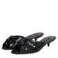 Dolce & Gabbana Black Leather Heels Slides Sandals Shoes