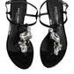 Dolce & Gabbana Black Leather Crystal Ankle Strap Sandals Shoes