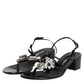 Dolce & Gabbana Black Leather Crystal Ankle Strap Sandals Shoes