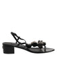 Dolce & Gabbana Black Leather Crystal Ankle Strap Sandals Shoes