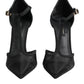 Dolce & Gabbana Black Mesh T-strap Stiletto High Heels Shoes