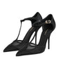 Dolce & Gabbana Black Mesh T-strap Stiletto High Heels Shoes