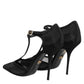 Dolce & Gabbana Black Mesh T-strap Stiletto High Heels Shoes