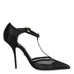 Dolce & Gabbana Black Mesh T-strap Stiletto High Heels Shoes