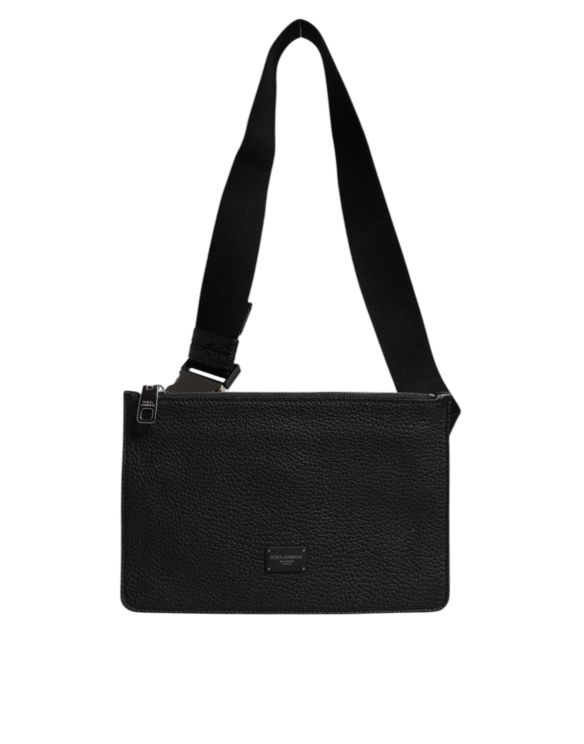Dolce & Gabbana Black Leather Logo Embossed Waist Fanny Pack Bag