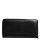 Dolce & Gabbana Black Leather Logo Plaque Zip Around Continental Wallet