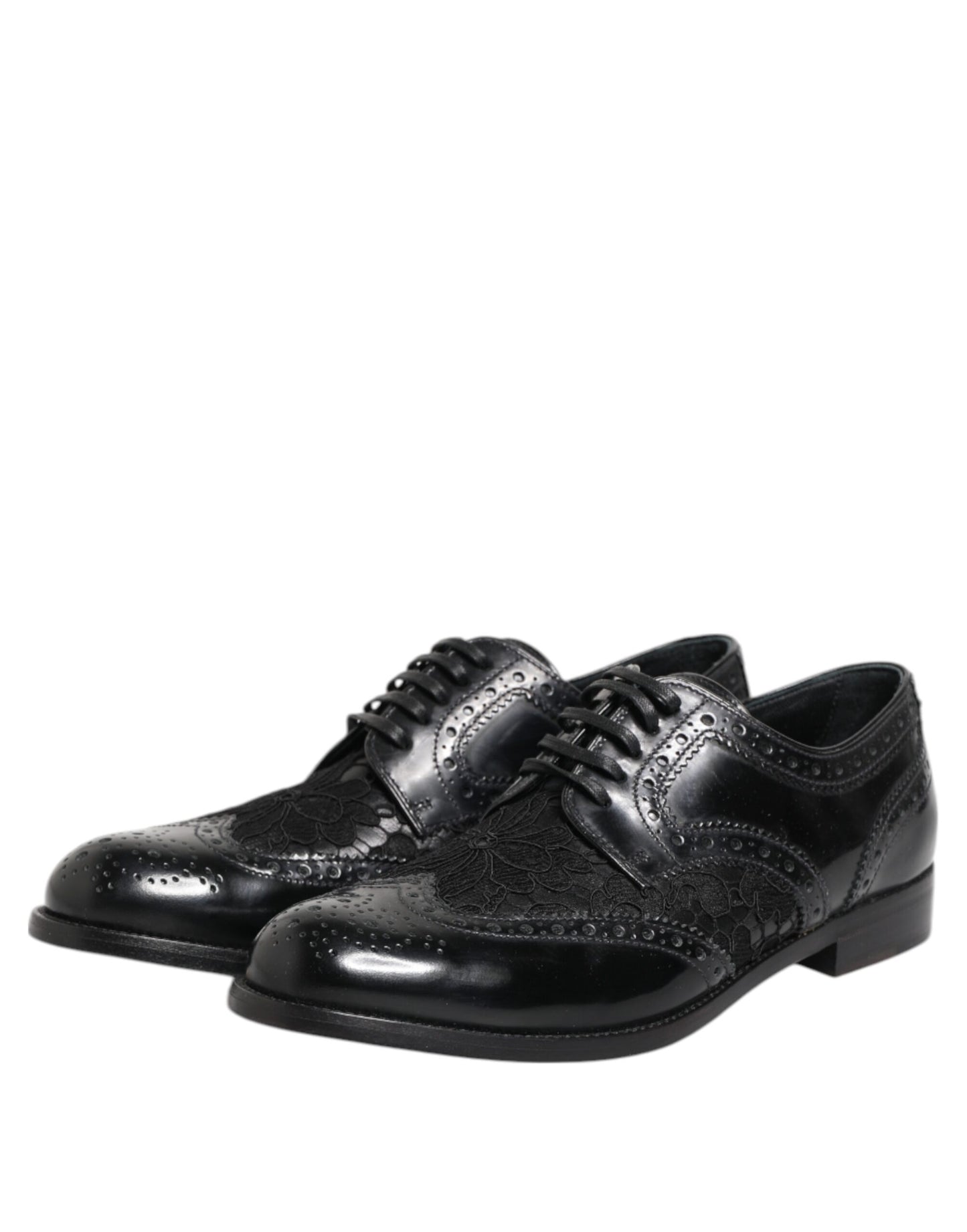 Dolce & Gabbana Black Leather Floral Lace Dress Formal  Shoes