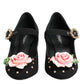 Dolce & Gabbana Black Flower Crystal Embellished Mary Jane Shoes
